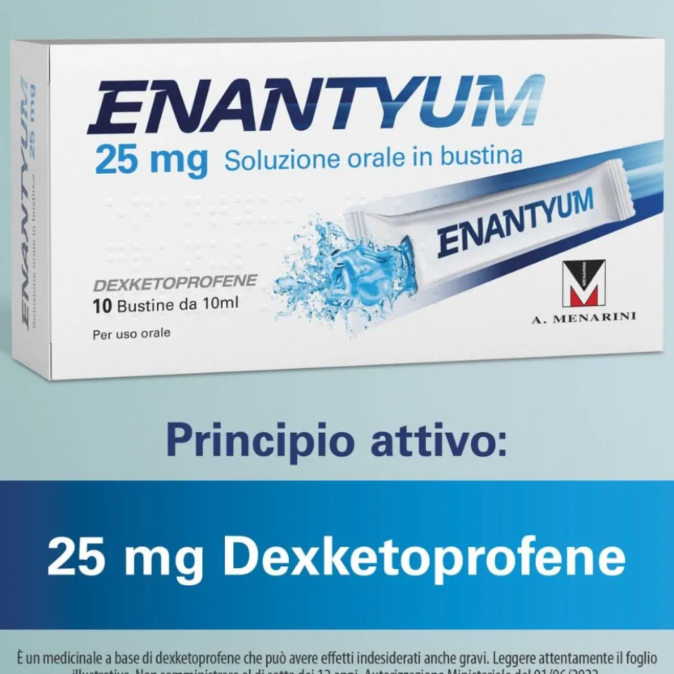 Menarini Enantyum Analgesico Antinfiammatorio contro Mal di Testa Dolori Mestruali e Dolori Articolari, 10 Bustine Bevibili