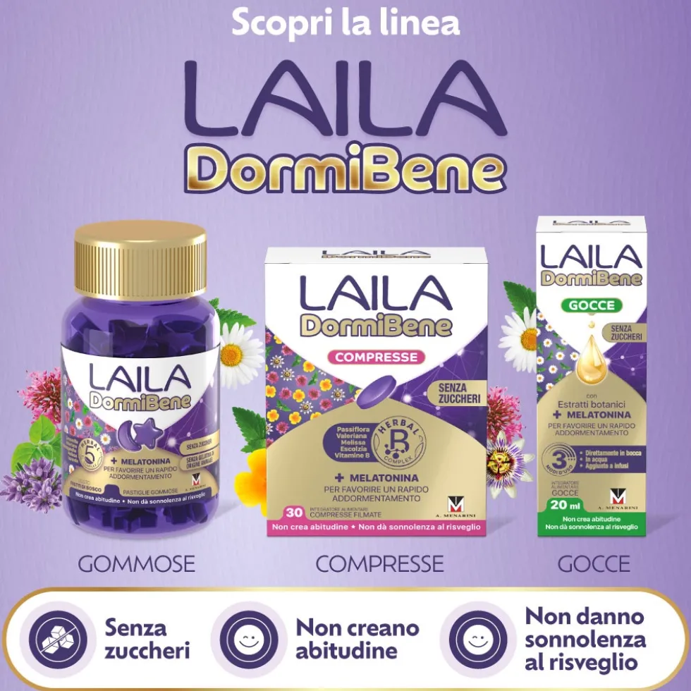 Menarini Laila DormiBene Integratore per il Sonno, 60 Pastiglie Gommose