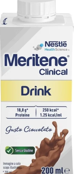 Meritene Clinical Drink al cioccolato - Alimento iperproteico per la malnutrizione, 200 ml