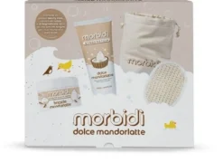Morbidì Kit Mandorlatte - Set corpo con bagnodoccia scrub spugna e beauty case