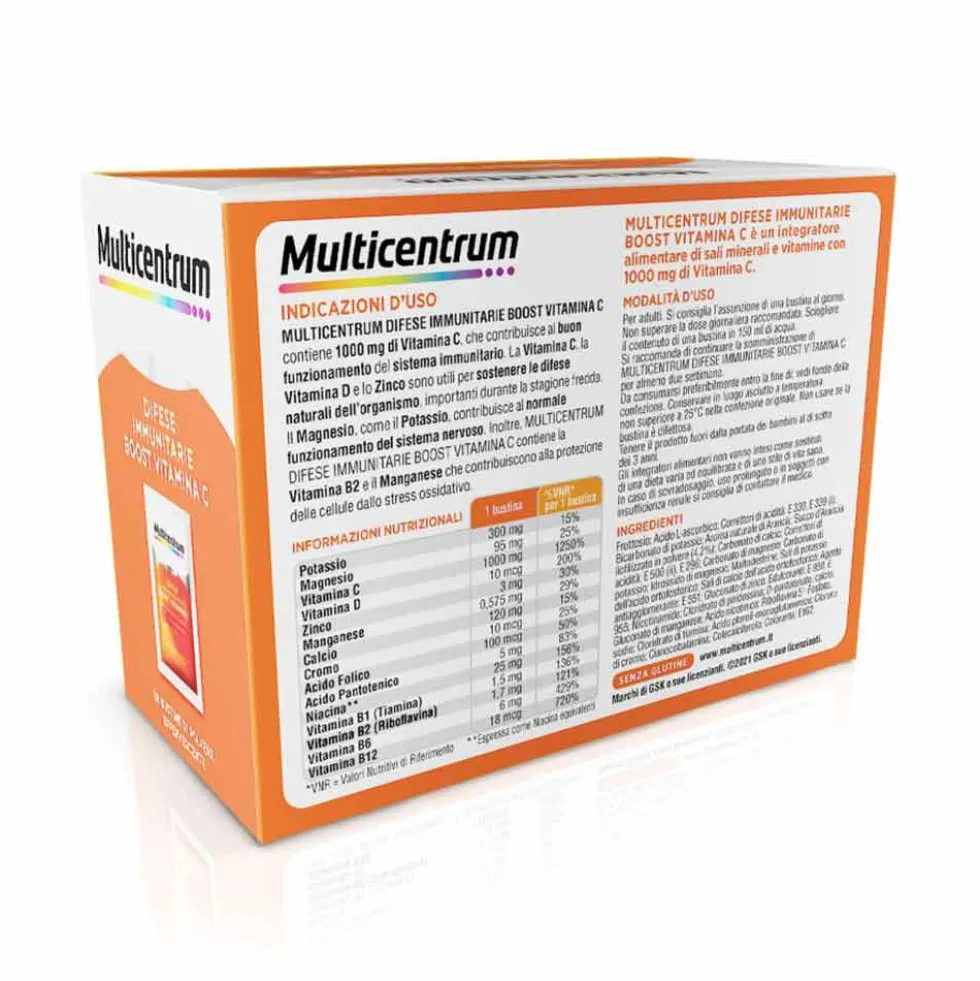 Multicentrum Difese Immunitarie Integratore Vitamina C Sali Minerali, 14 Bustine