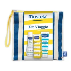 Mustela Kit Viaggio Cofanetto con Detergente Delicato 100ml + Latte Solare SPF50+ 40ml + Latte Doposole 100ml