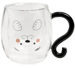 Neavita Tea & Friends cane - Tazza in vetro borosilicato a doppia parete per tisane, 250 ml