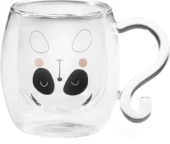 Neavita Tea & Friends Panda - Tazza a doppia parete in vetro per mantenere il calore, 250 ml