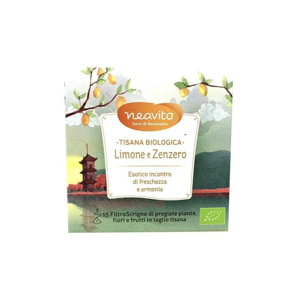 Neavita Tisana biologica limone e zenzero - Infuso rinfrescante per il benessere, 15 filtri da 3,5 g