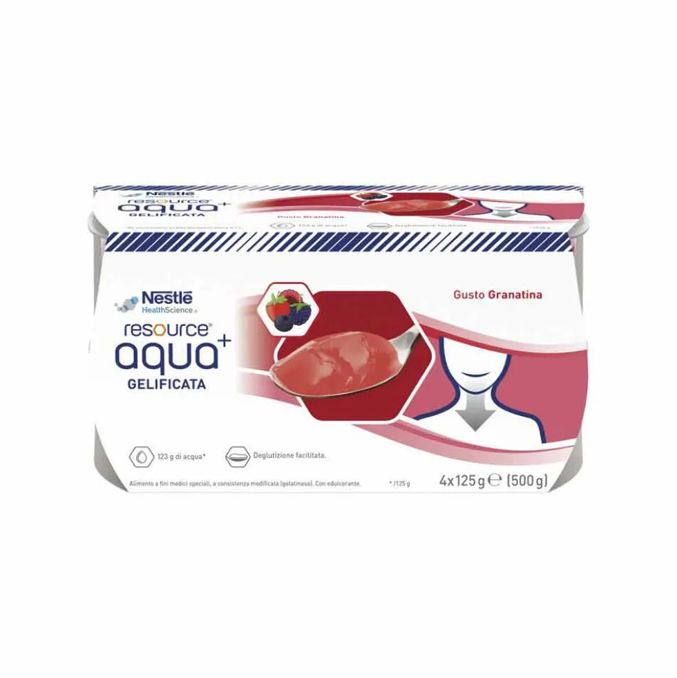 Nestlé Resource - Aqua+ Gelificata Facile da Deglutire Gusto Granatina, 4 x 125g