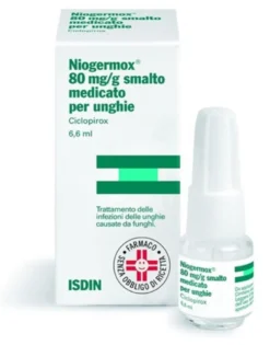 Niogermox 80 Mg/G Smalto Medicato Per Unghie Flacone In Vetro Da 6,6 Ml Con Tappo A Vite Pp + Pennellino Applicatore