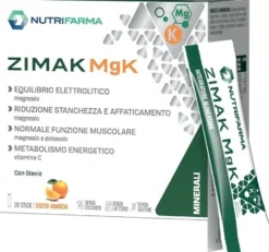 Nutrifarma Zimak MgK Integratore di sali minerali per stanchezza e affaticamento gusto arancia, 20 stick