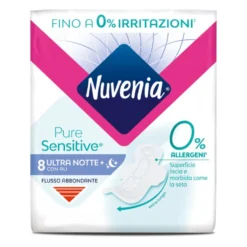 Nuvenia Pure Sensitive Ultra Notte - Assorbenti con ali per pelli sensibili, 8 pezzi