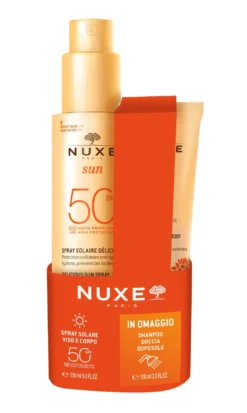 Nuxe Sun Duo - Kit solare per la protezione SPF 50 e la detersione, spray 150 ml e shampoo 100 ml