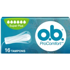 o.b. Assorbenti Interni ProComfort Super Plus Facili da Applicare e Rimuovere Flusso Molto Abbondante Tamponi Interni Trama Assorbente, 16 Pezzi
