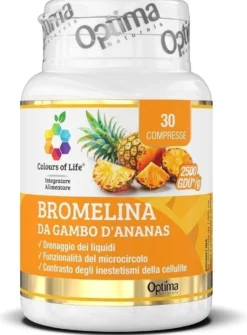 Optima Naturals Bromelina Gambo Ananas Integratore drenante per il microcircolo, 30 compresse