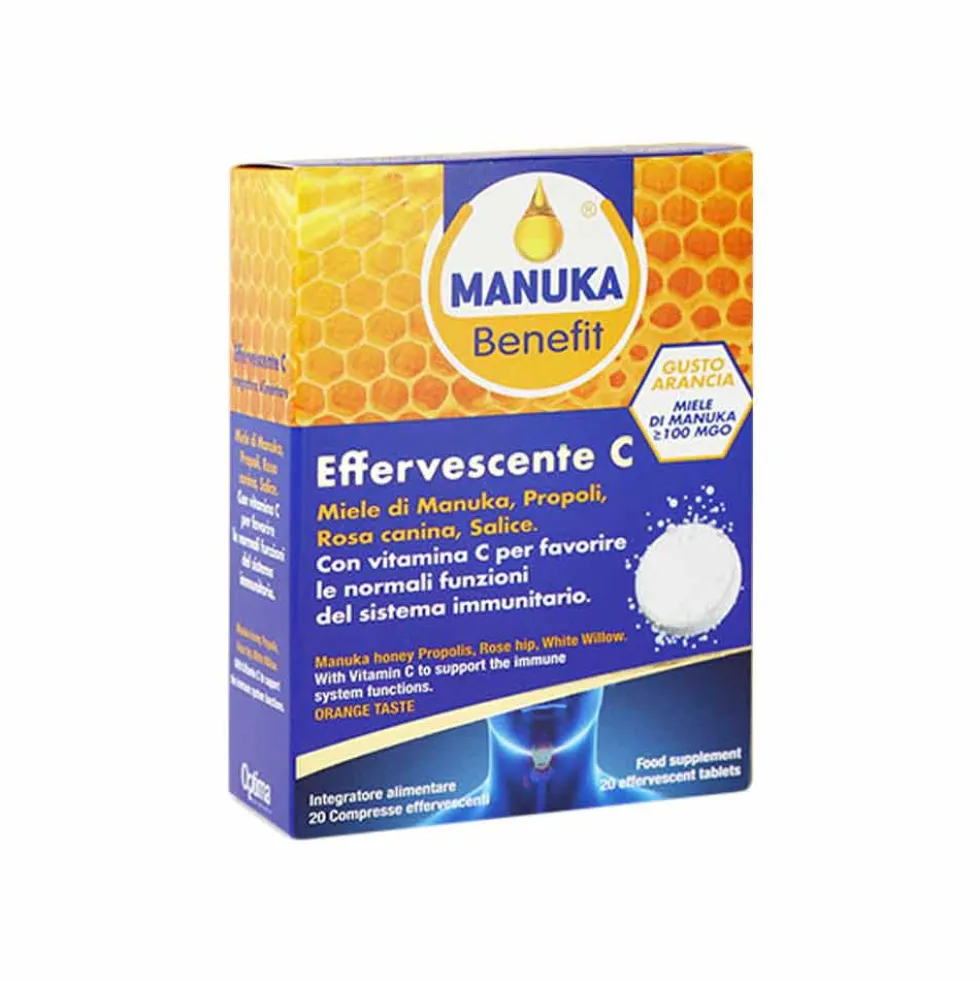 Optima Naturals Manuka Benefit Effervescente C - Integratore per le difese immunitarie, 20 compresse