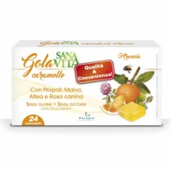 Paladin Pharma Sanavita Gola - Caramelle lenitive all'arancia per il mal di gola, 24 caramelle