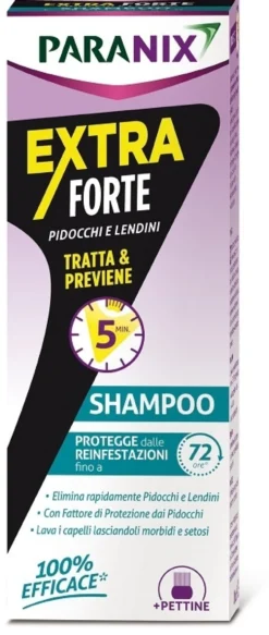 Paranix Shampoo Extra Forte Pidocchi e Lendini Tratta Previene, 200ml + Pettine