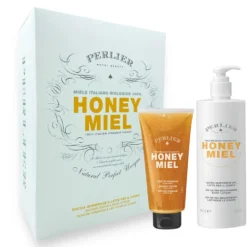 Perlier Honey - Cofanetto con doccia gommage esfoliante e latte corpo nutriente, 250 ml e 400 ml