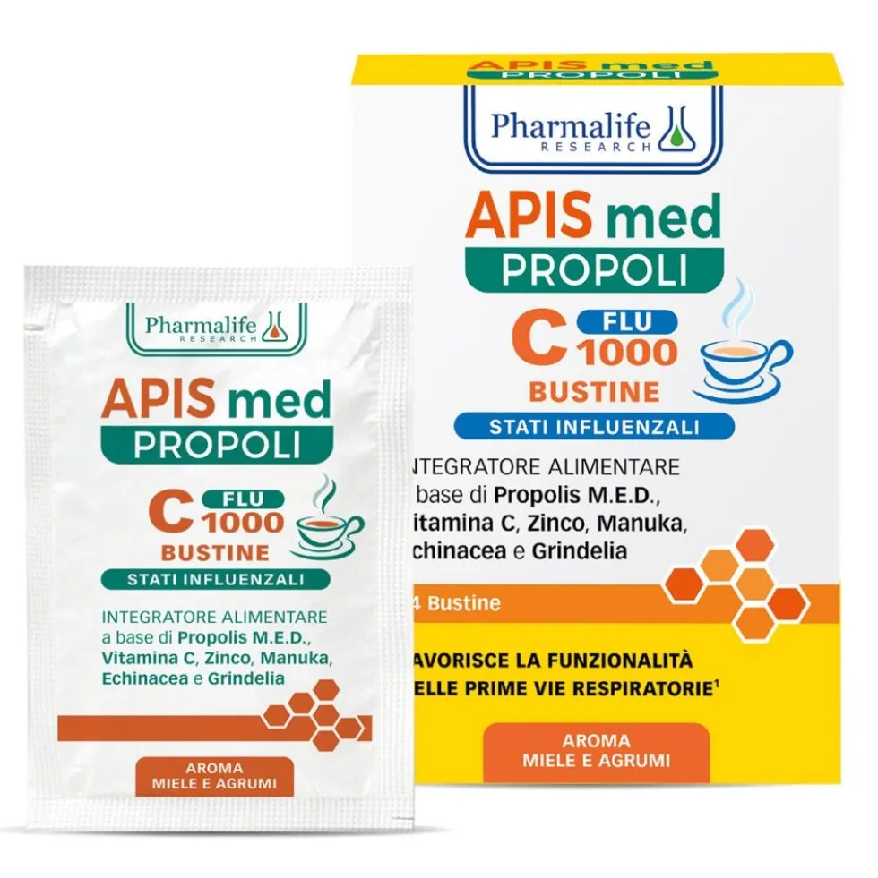 Pharmalife Research APIS med Propoli C Flu 1000 Integratore Stati Influenzali, 14 bustine