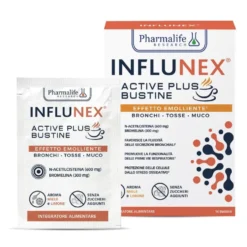 Pharmalife Research Influnex Active Plus Emolliente Integratore Prime Vie Respiratorie, 14 bustine