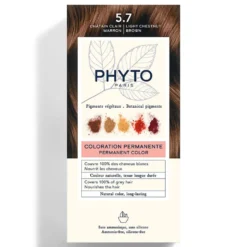 Phyto Phytocolor 5.7 Castano Chiaro Tabacco - Colorazione permanente per i capelli bianchi, 1 kit