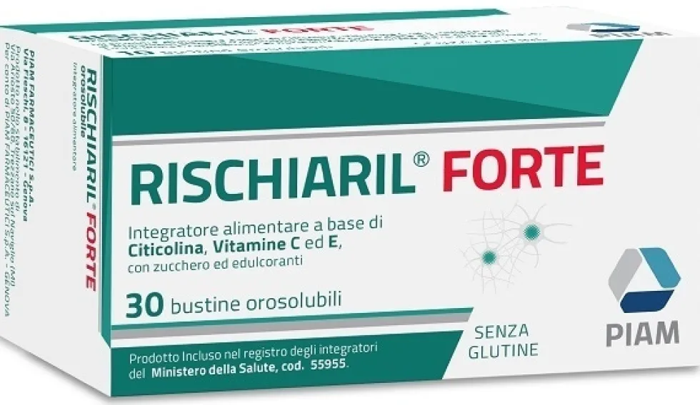 Piam Farmaceutici Rischiaril Forte Integratore di Citicolina Vitamina C ed E, 30 Bustine