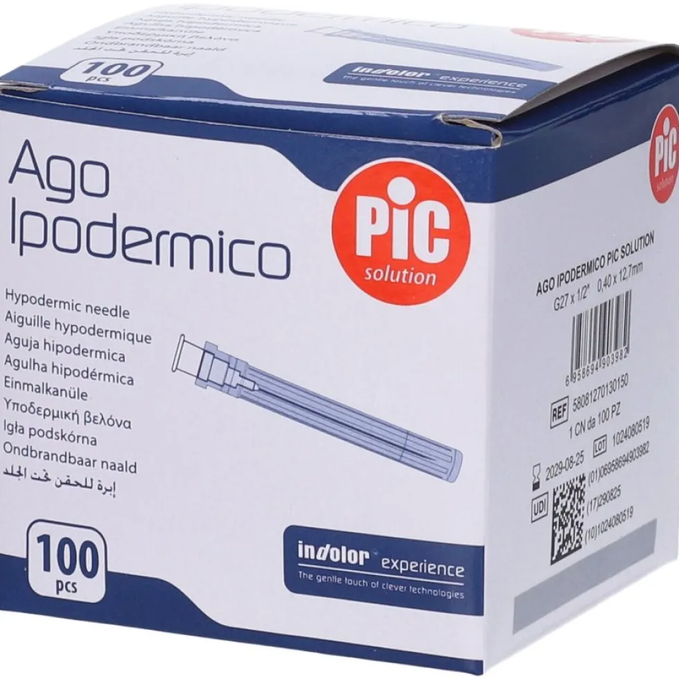 Pic Ago ipodermico G27 1/2 - Ago sterile e monouso per la terapia iniettiva, 100 aghi