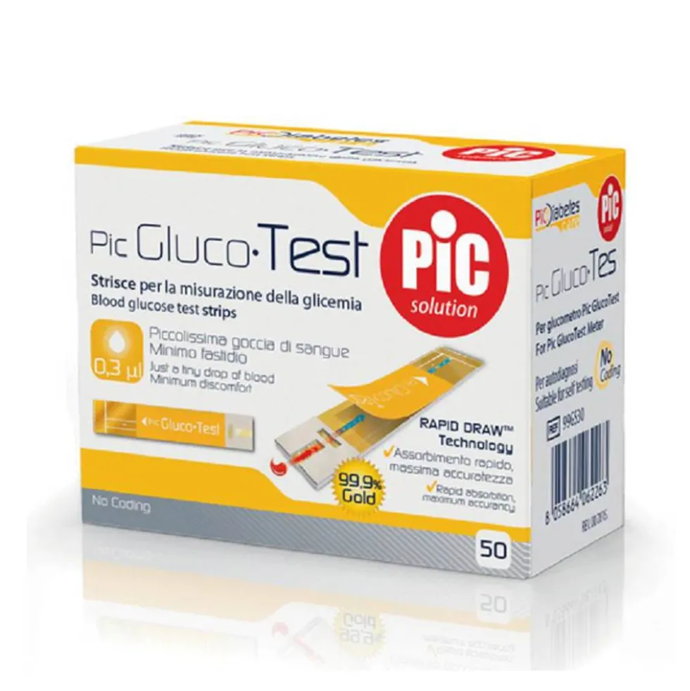 Pic Glucotest - Strisce reattive per la misurazione della glicemia, 50 strisce