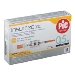 Pic Insumed - Siringhe per le iniezioni di insulina con ago 30G x 8 mm, 30 pezzi da 0,5 ml