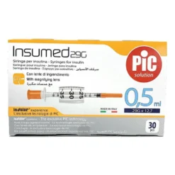 Pic Insumed - Siringhe per l'iniezione di insulina con ago 29G x 12,7 mm, 30 pezzi da 0,5 ml