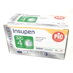 Pic Insupen Advanced 32G 4 mm - Aghi per penna per l'iniezione sottocutanea di insulina, 100 pezzi