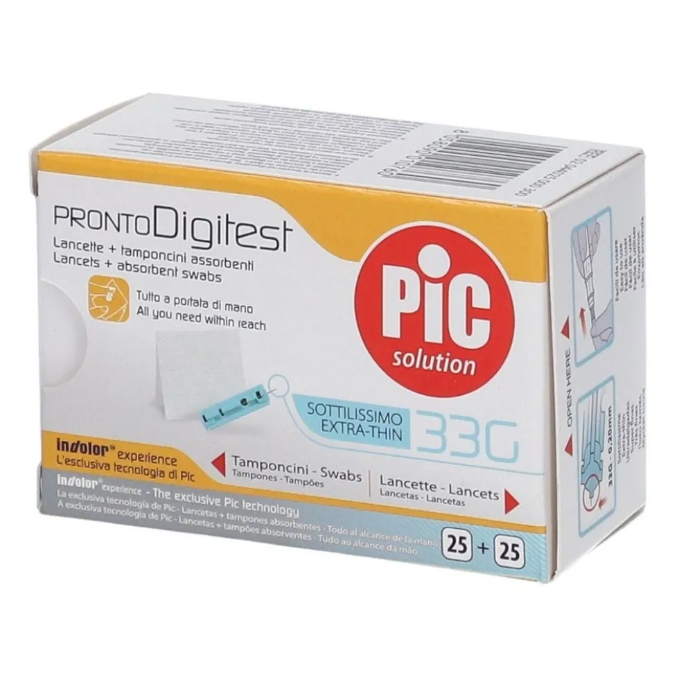 Pic Pronto Digitest - Lancette digitest g33 per il test della glicemia, 25 lancette e 25 tamponcini