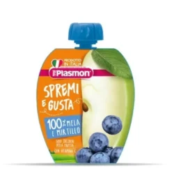 Plasmon Spremi e gusta - Purea di mela e mirtillo alimento per l'infanzia dal 6° mese, 100 ml
