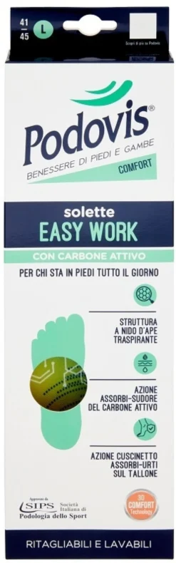 Podovis Solette Easy Work - Solette traspiranti e defaticanti al carbone attivo, misura L, 1 paio