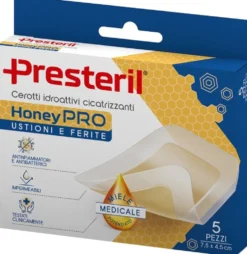 Presteril HoneyPRO - Cerotti Idroattivi Cicatrizzanti per Ustioni e Ferite Misura 7.5 x 4.5 cm, 5 Pezzi