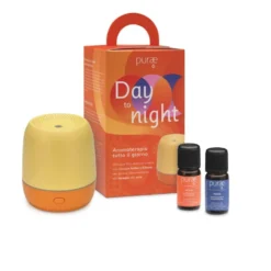Purae Kit giorno e notte - Set aromaterapia rilassante ed energizzante, 1 mini diffusore e 2 oli