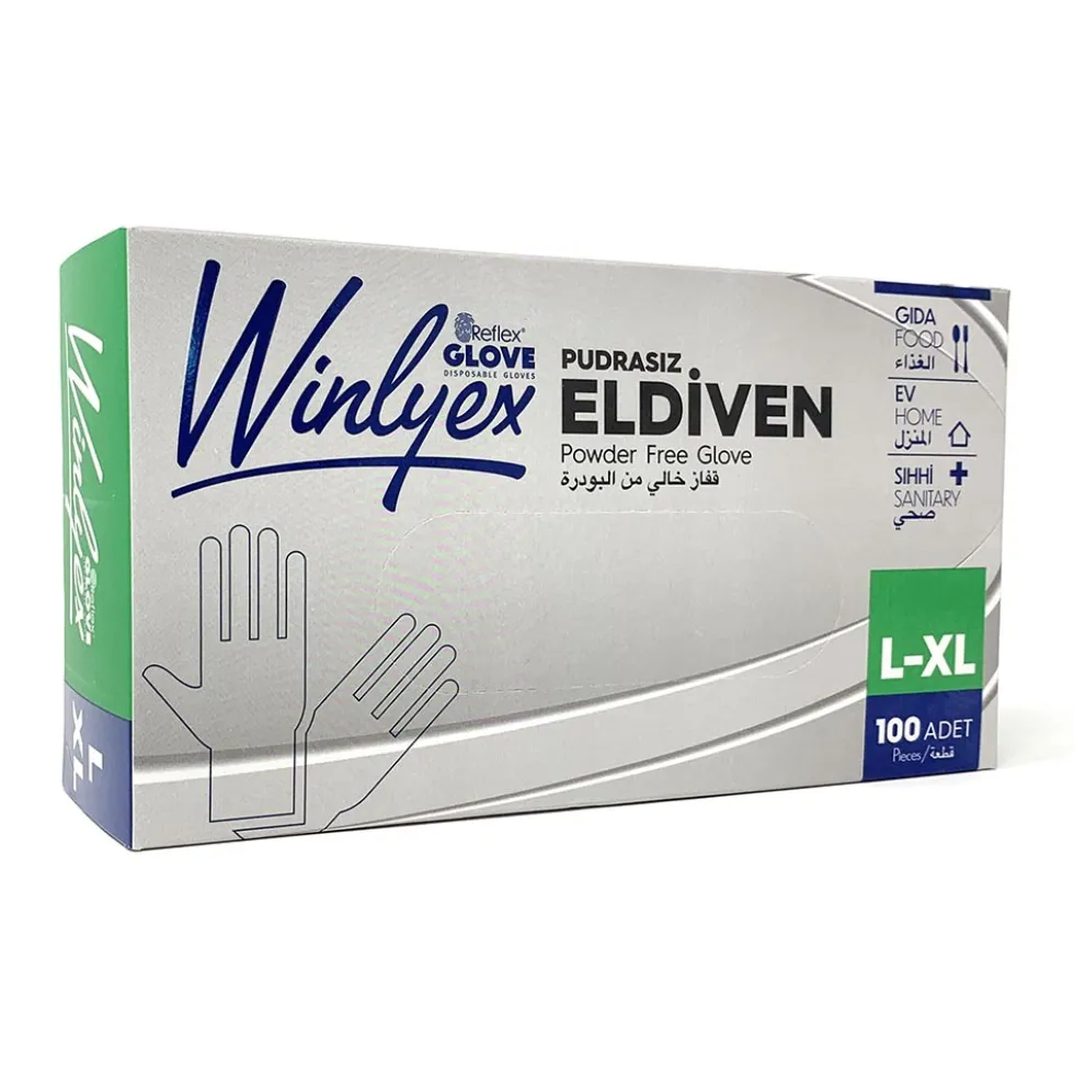 Reflex Glove Winlyex - Guanti in vinile senza polvere per un uso igienico, 100 guanti taglia L-XL