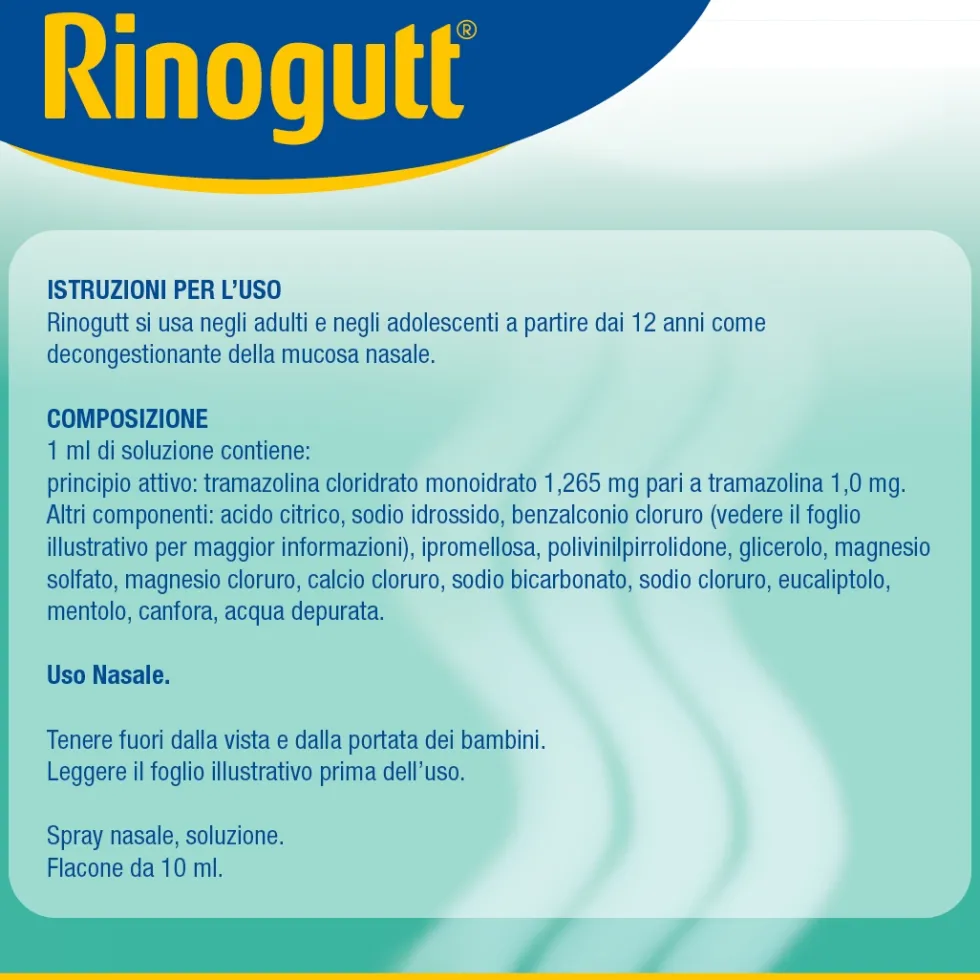 Rinogutt Spray Eucalipto Decongestionante della Mucosa Nasale per Adulti e Adolescenti 12+, 10ml