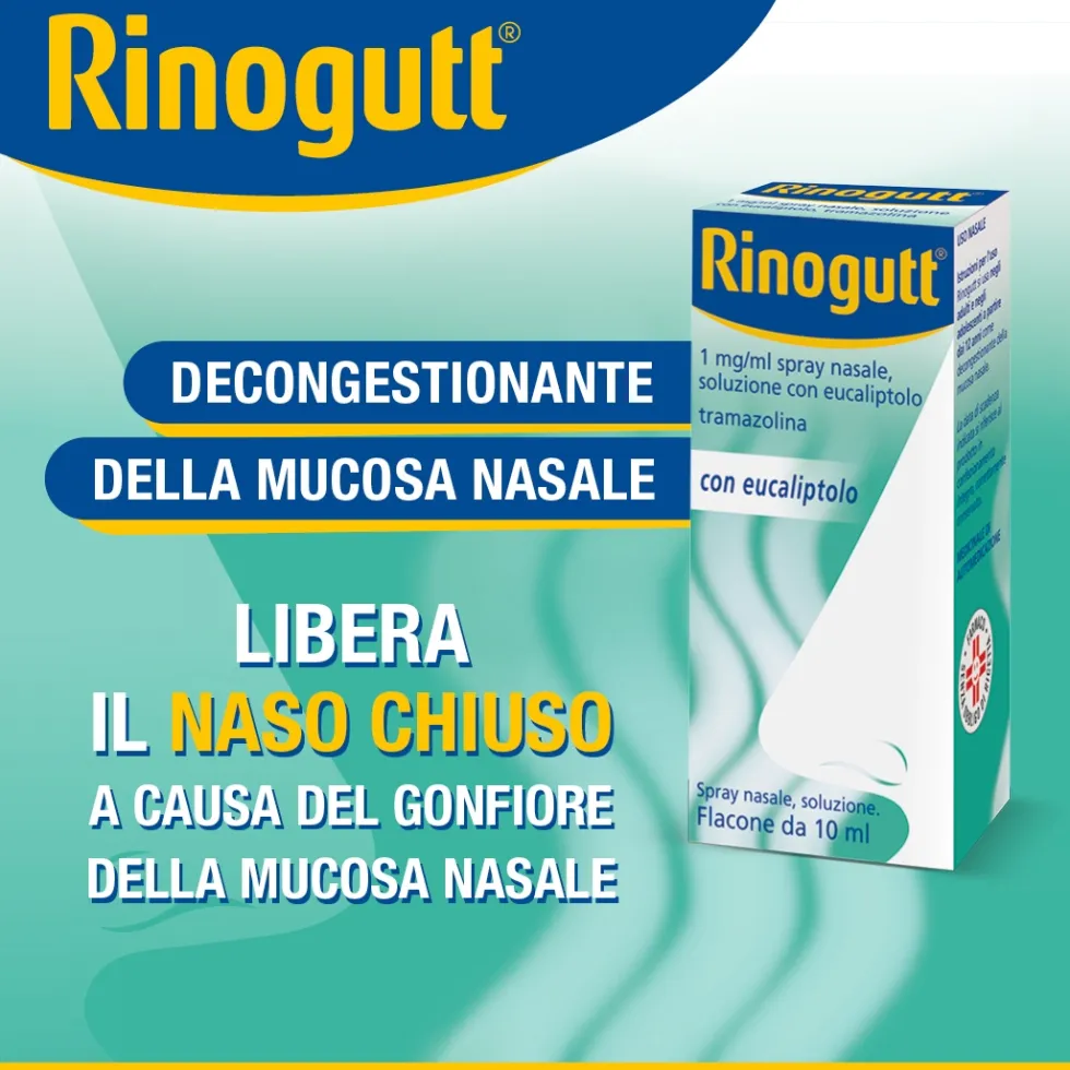 Rinogutt Spray Eucalipto Decongestionante della Mucosa Nasale per Adulti e Adolescenti 12+, 10ml