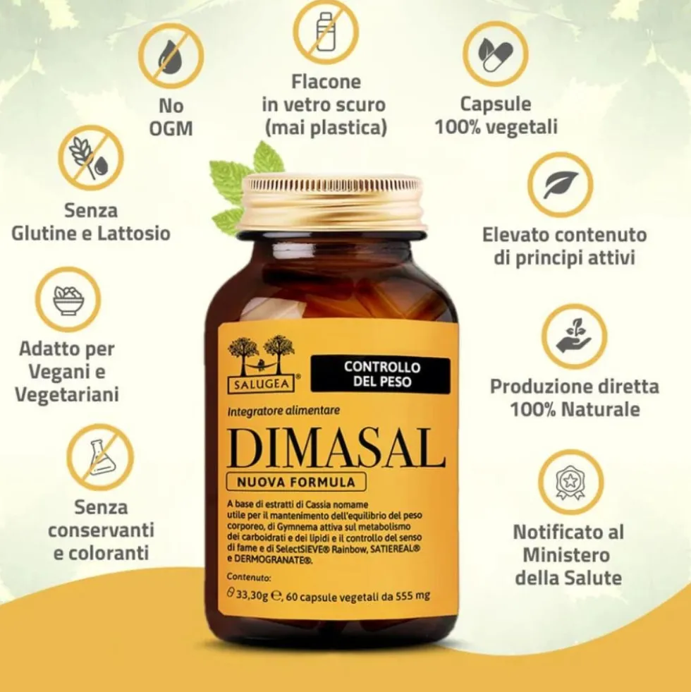 Salugea Dimasal Nuova Formula Integratore Controllo del Peso, 60 Capsule Vegetali