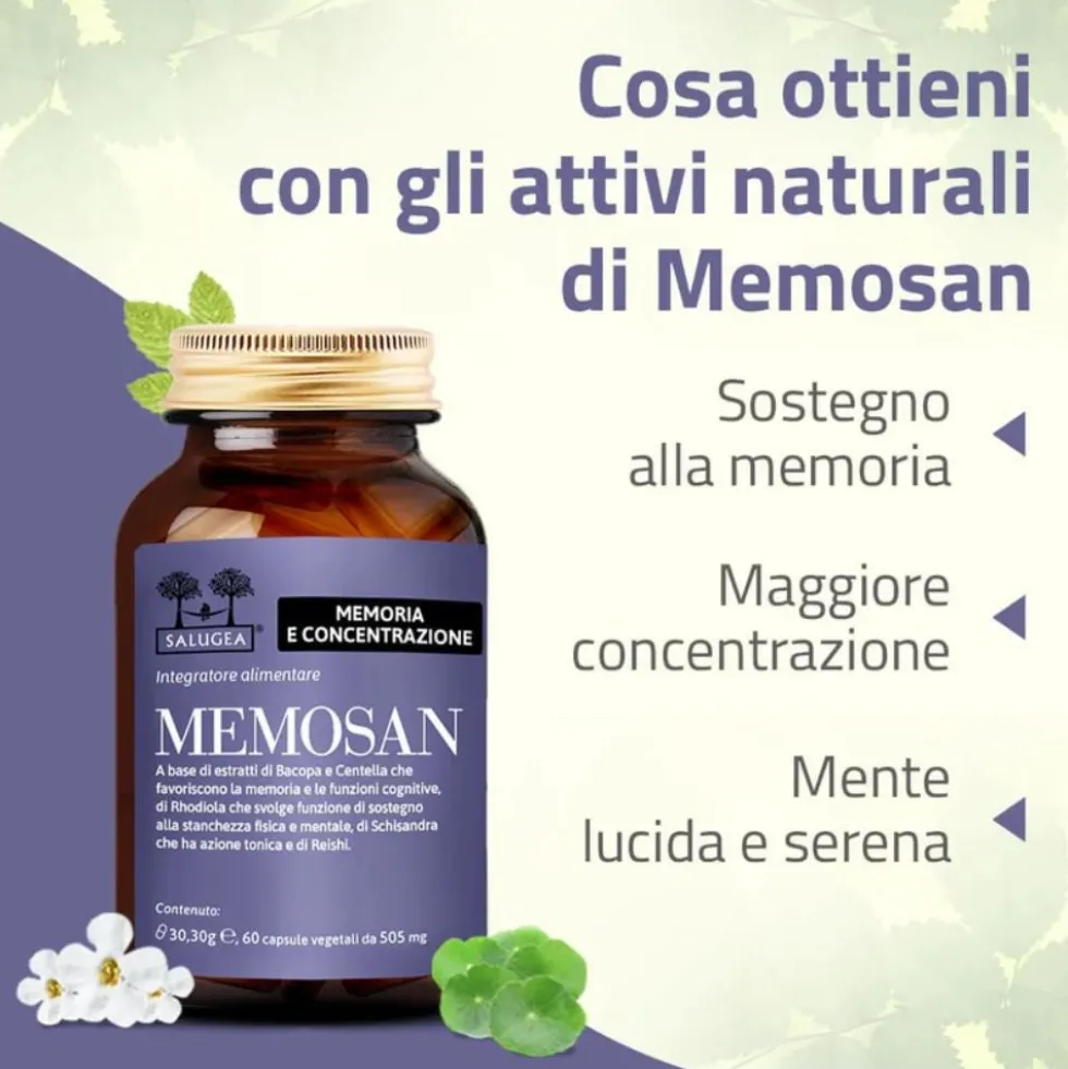 Salugea Memosan Integratore Memoria e Concentrazione, 60 Capsule Vegetali