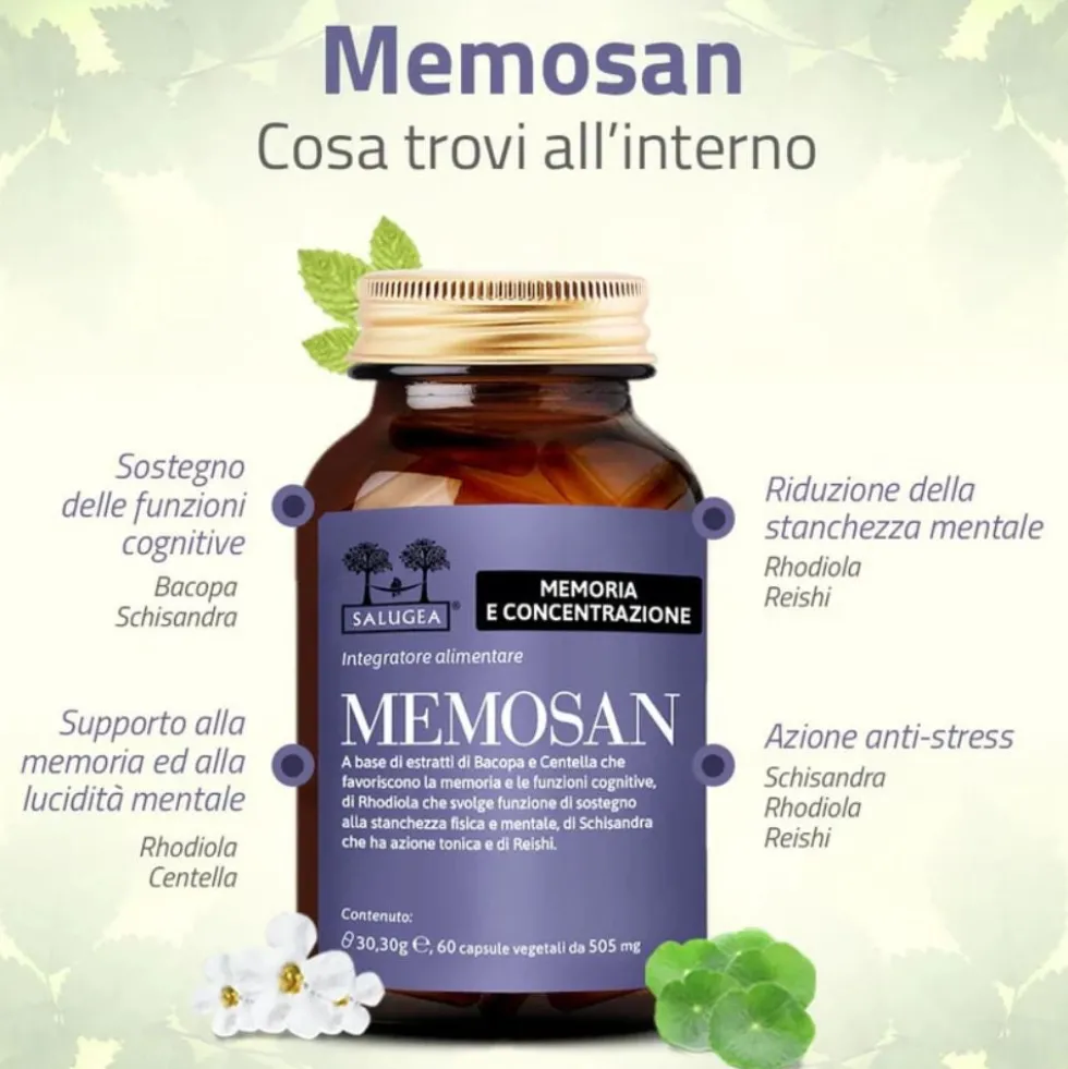Salugea Memosan Integratore Memoria e Concentrazione, 60 Capsule Vegetali