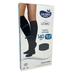 Sauber Uomo Filato Cotone Calza 140 DEN 18-22 mmHg compressione graduata colore nero taglia S/M