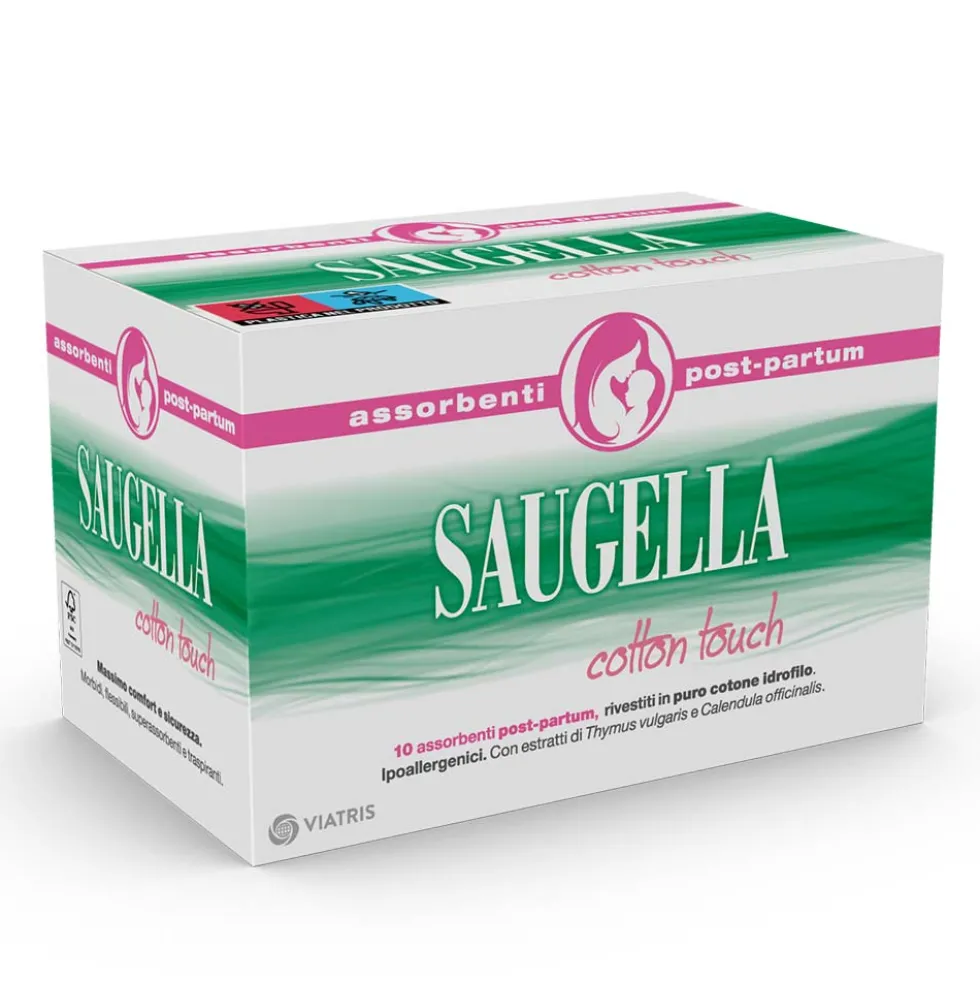 Saugella Cotton Touch - Assorbenti post partum per le perdite abbondanti, 10 pezzi