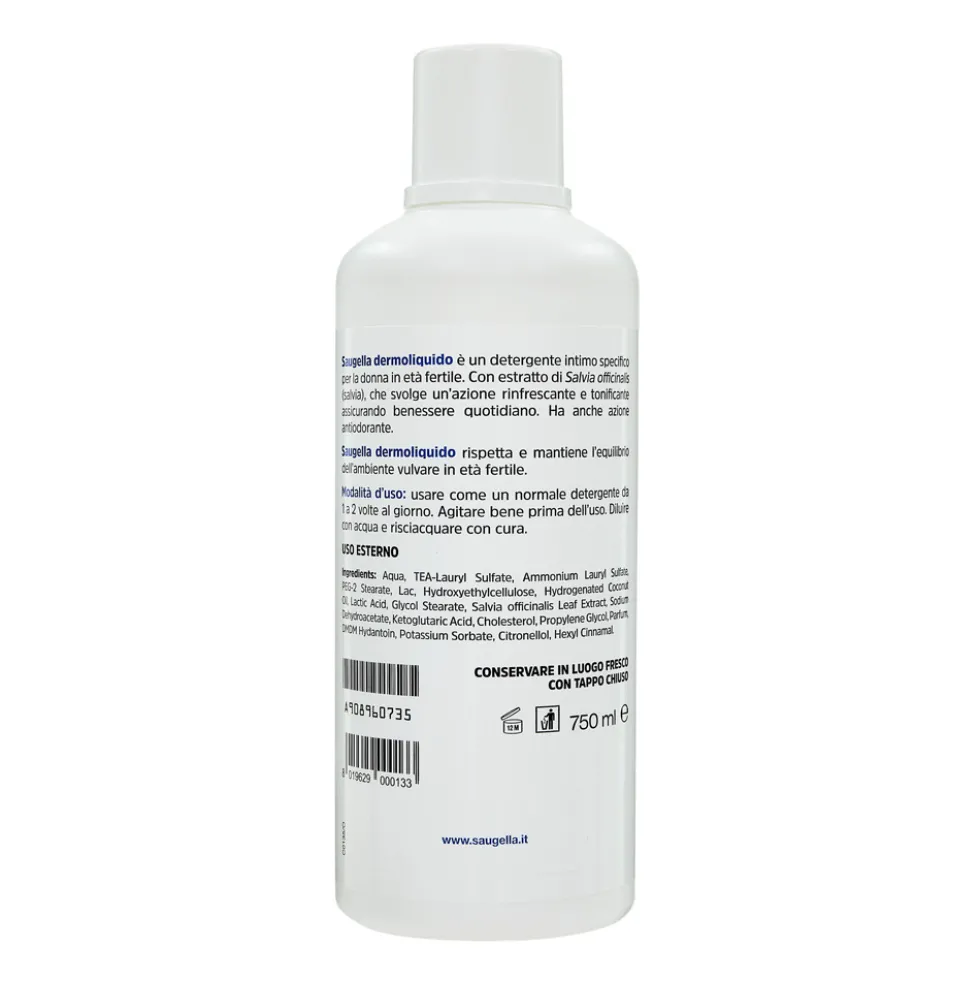 Saugella Dermoliquido - Detergente Intimo a pH 3.5 con Estratto di Salvia, 750ml