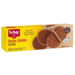 Schar Luxury Biscotti di pasta frolla senza glutine ricoperti di cioccolato, 200 g