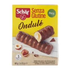 Schär Ondulé - Snack di cialda al cioccolato e crema di nocciole senza glutine, 3 pezzi da 30 g