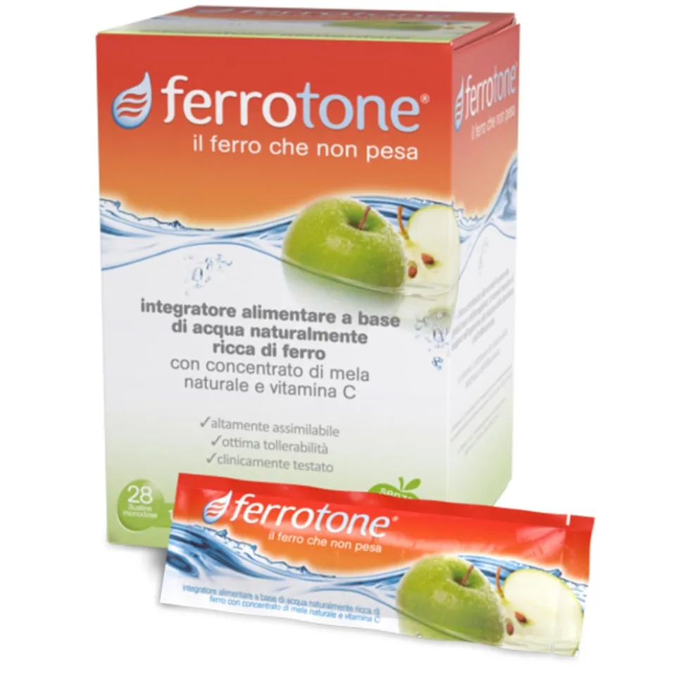 Schwabe Pharma Ferrotone Apple - Integratore per la carenza di ferro, 28 bustine da 25 ml