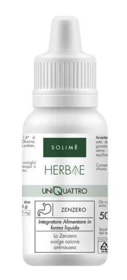 Solimè Uniquattro Zenzero - Integratore Solimè zenzero contro la nausea, flacone da 50 ml