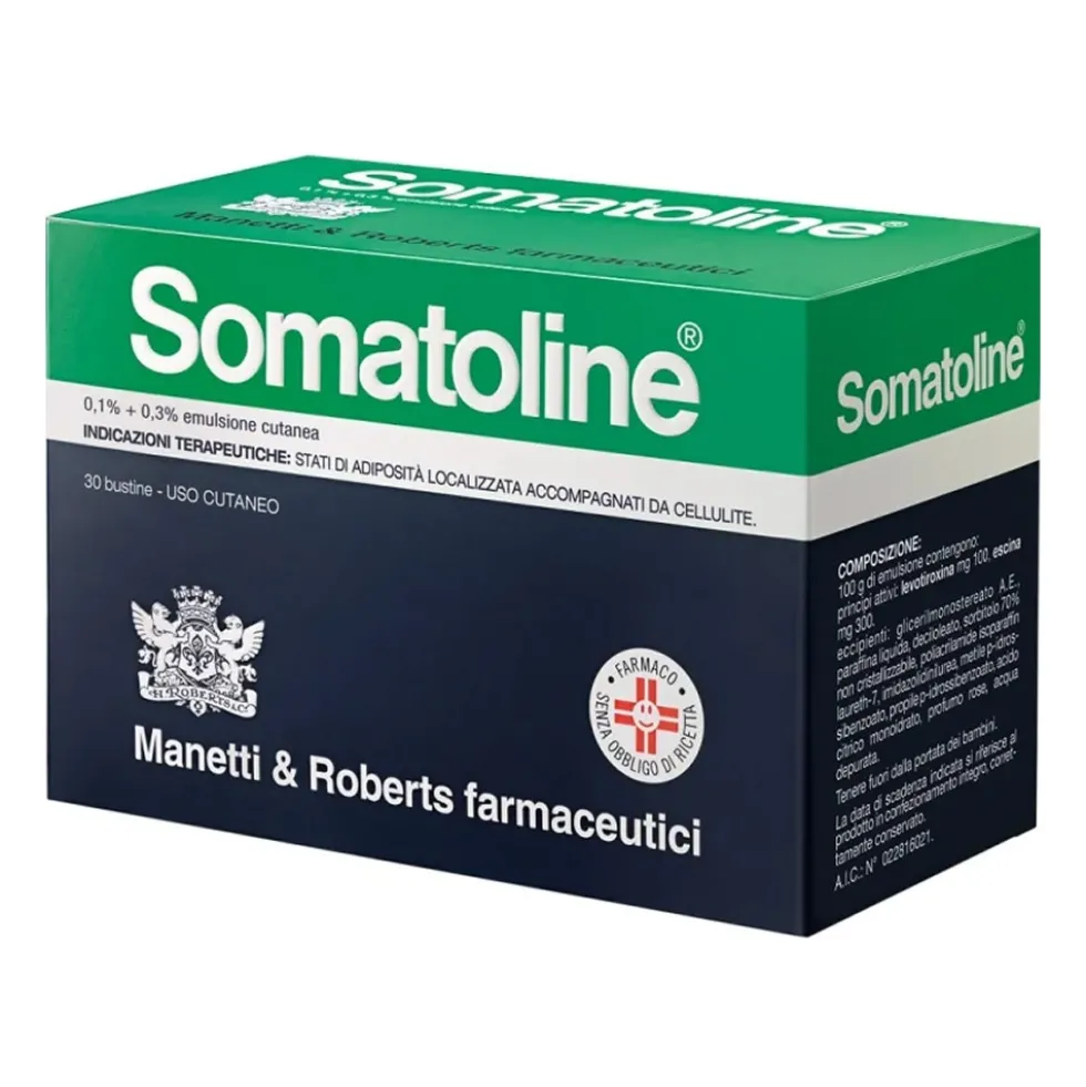 Somatoline Crema Anticellulite 0,1% + 0,3% Emulsione Cutanea per Adiposità Localizzata e Cellulite, 30 Bustine Uso Esterno