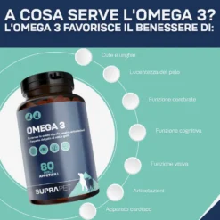 Suprapet Omega 3 Cani e Gatti Integratore EPA DHA, 80 Perle Appetibili