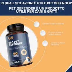 Suprapet 360 Pet-Defender Multivitaminico Cani e Gatti Integratore Vitamine, 90 Compresse